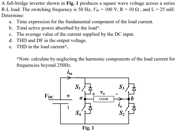 Solved A Full-bridge Inverter Shown In Fig. 1 Produces A | Chegg.com