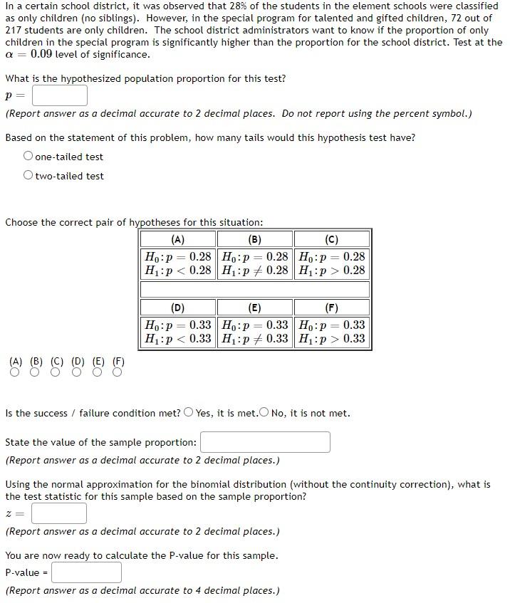 Solved In a certain school district, it was observed that | Chegg.com