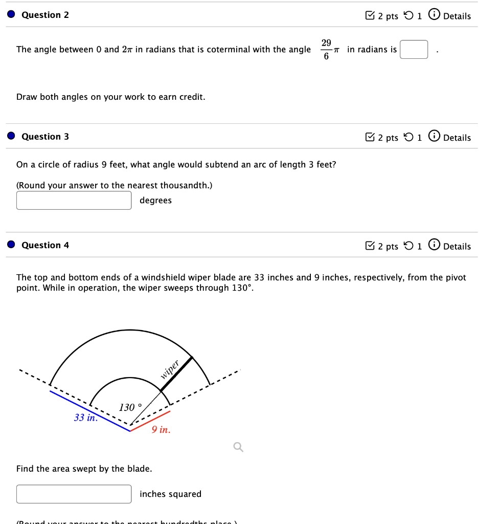 The angle between 0 and \( 2 \pi \) in radians that is coterminal with the angle \( \frac{29}{6} \pi \) in radians is
Draw bo