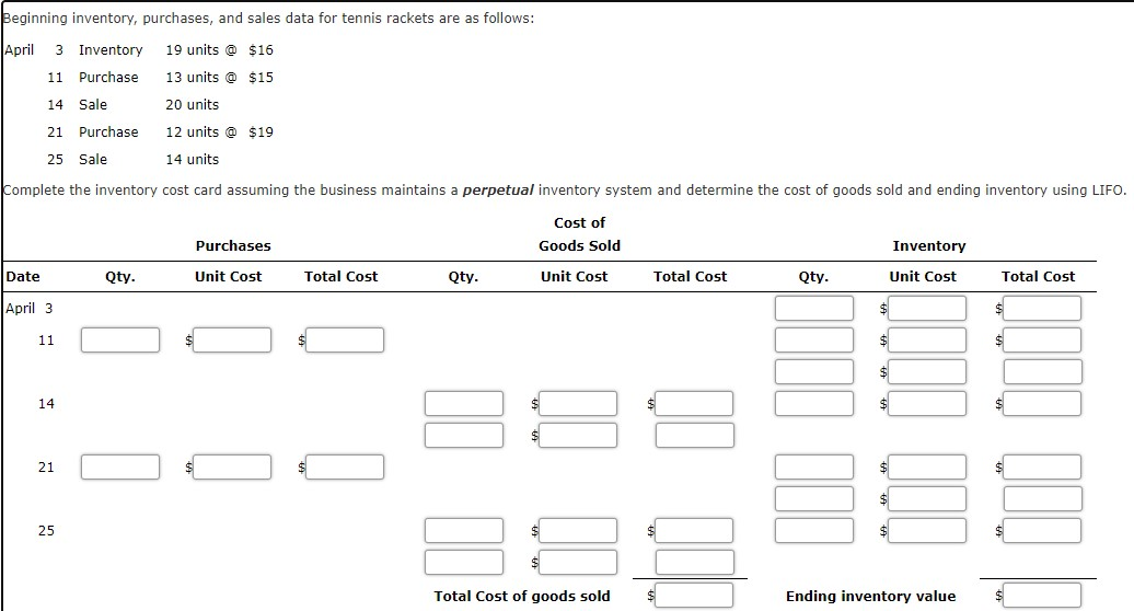 Solved Beginning Inventory, Purchases, And Sales Data For | Chegg.com