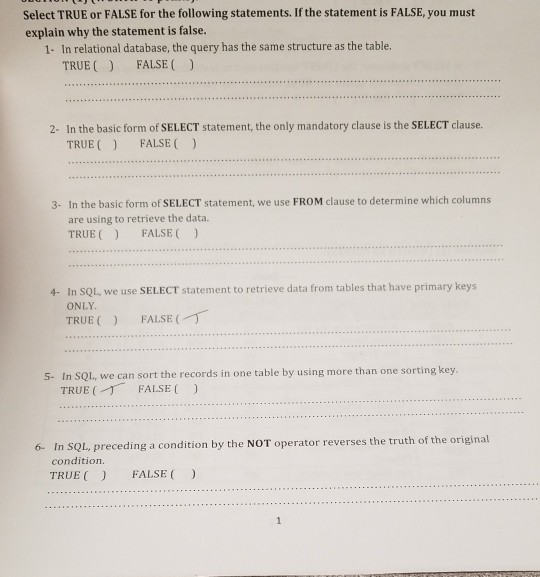 Solved Select TRUE Or FALSE For The Following Statements. If | Chegg.com