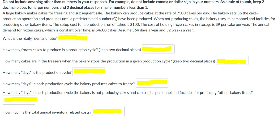 Solved Do not include anything other than numbers in your | Chegg.com