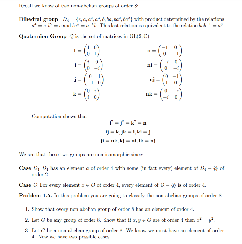 Solved Recall We Know Of Two Non Abelian Groups Of Order Chegg Com