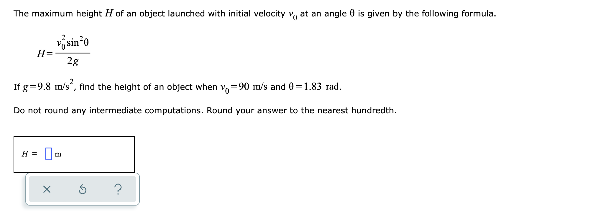 Solved The maximum height H of an object launched with | Chegg.com