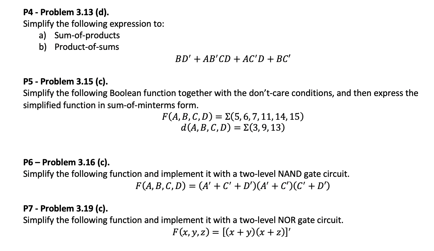 Solved P4 - Problem 3.13 (d). Simplify The Following | Chegg.com