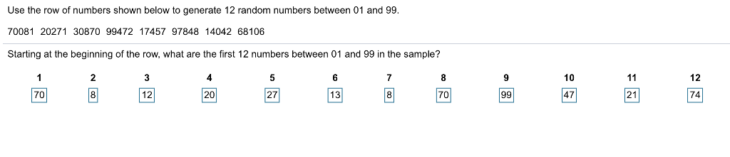 Solved Use the row of numbers shown below to generate 12 Chegg