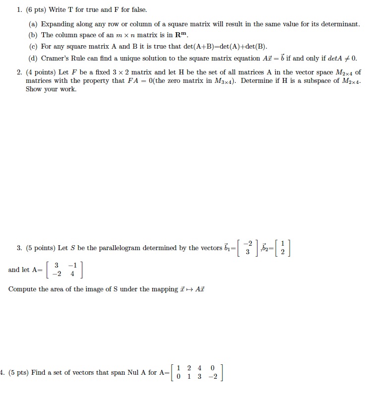 Solved 1. (6 pts) Write T for true and F for false. (a) | Chegg.com