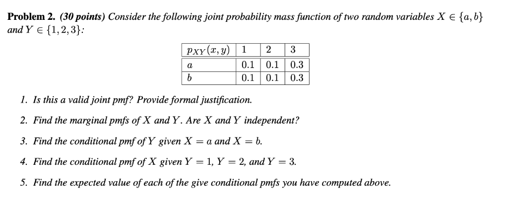 Solved Problem 2 30 Points Consider The Following Joint