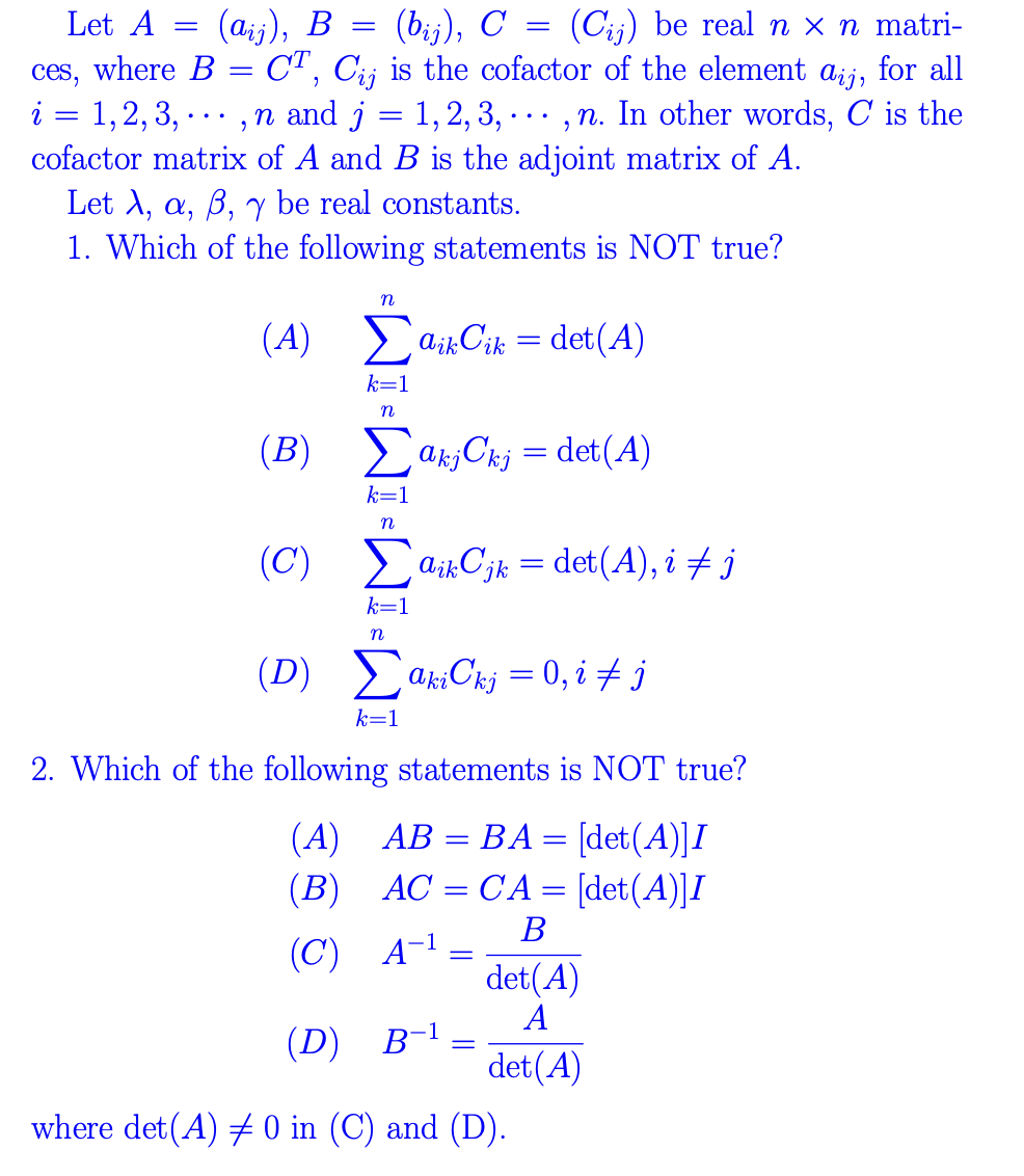 Solved Let A aij B bij C Cij be real n n matrices Chegg