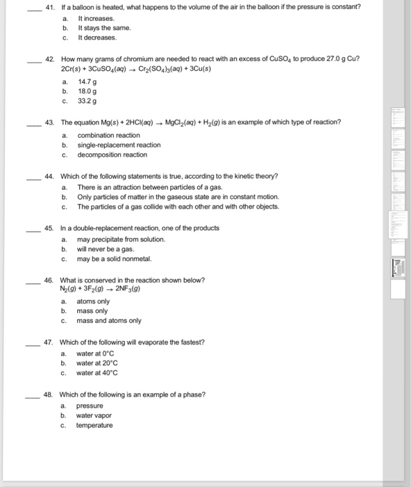 Solved 41. If a balloon is heated, what happens to the | Chegg.com