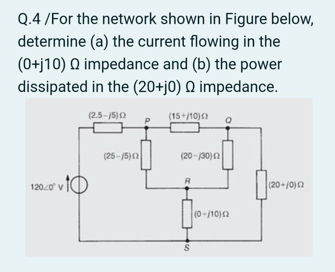 Solved Q.4 /For the network shown in Figure below, determine | Chegg.com