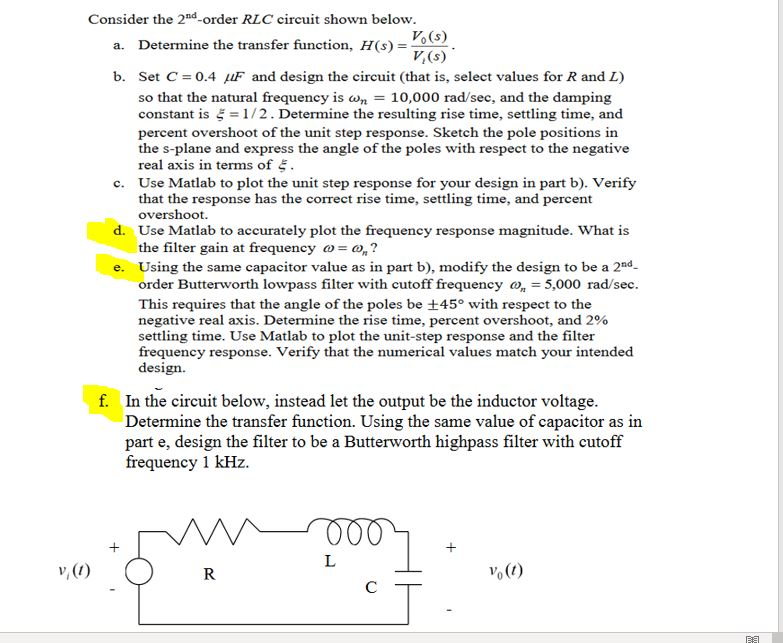 Solved Consider The 2nd-order RLC Circuit Shown Below Vo (s) | Chegg.com