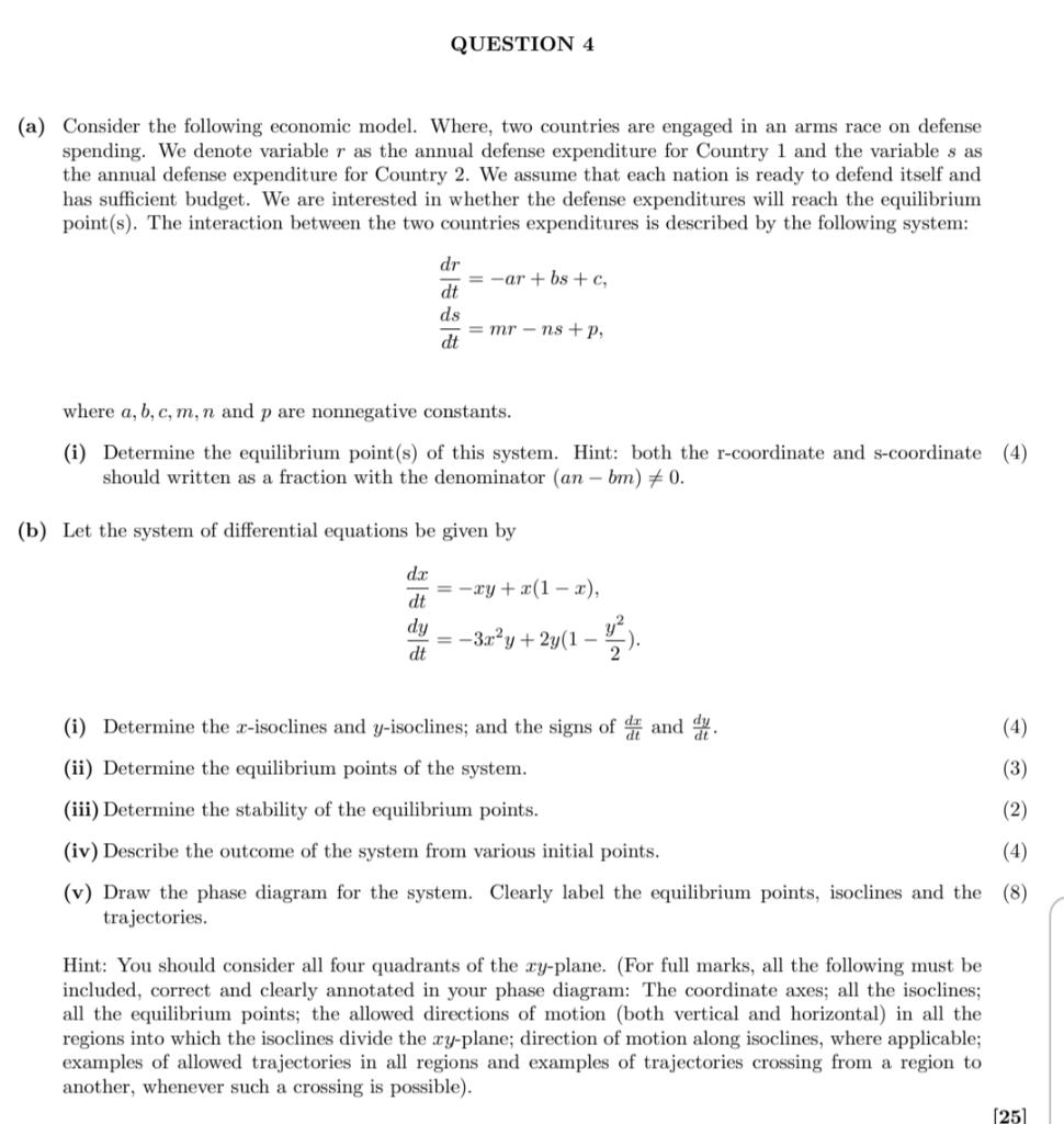 QUESTION 4 (a) Consider the following economic model. | Chegg.com