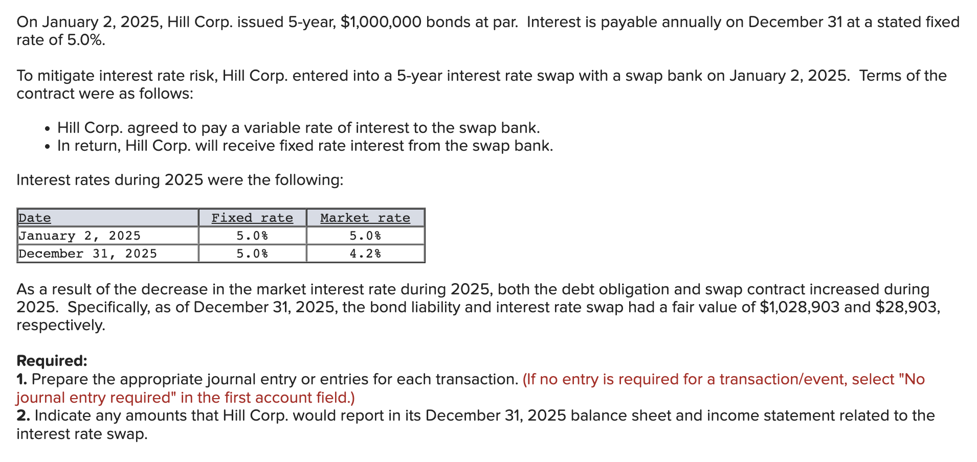 Solved On January 2, 2025, Hill Corp. issued 5year,