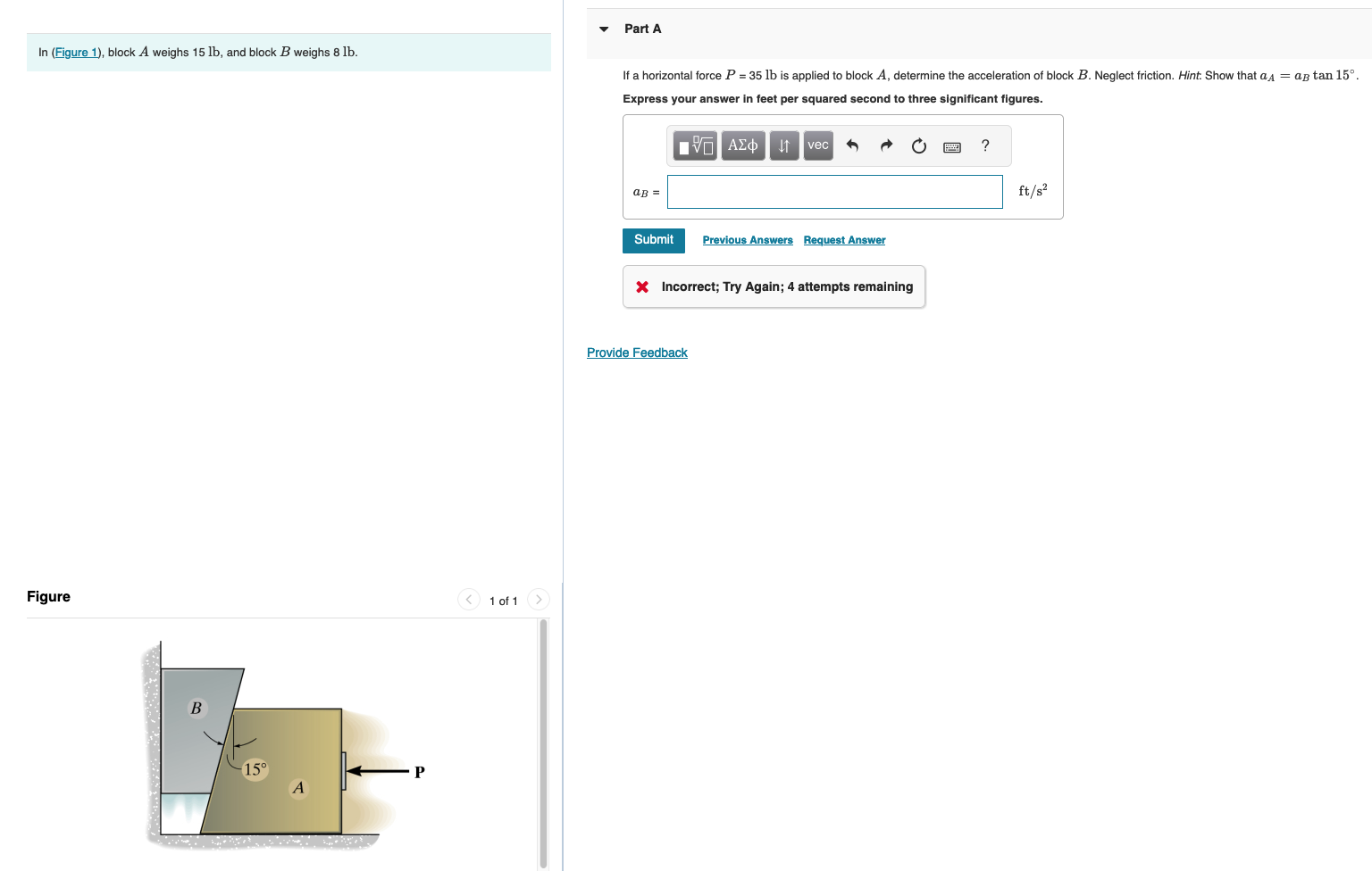 Solved In (Figure 1), Block A Weighs 15 Lb, And Block B | Chegg.com