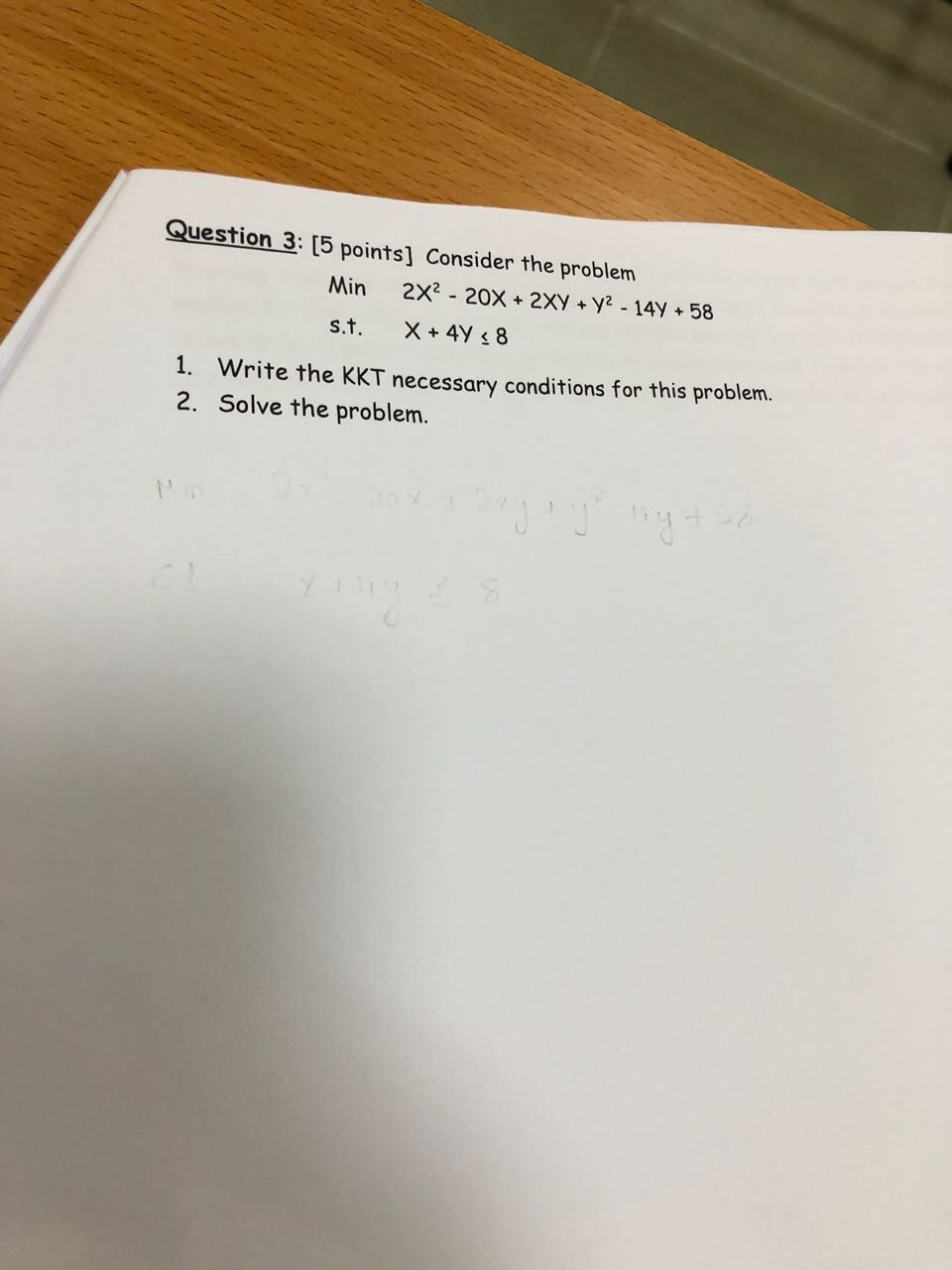 Solved Question 3: [5 Points] Consider The Problem Min 2x2 - | Chegg.com