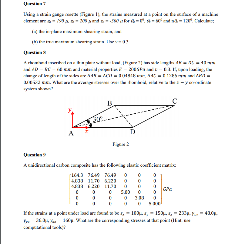 Solved Figure 1 Question 7 Using a strain gauge rosette | Chegg.com