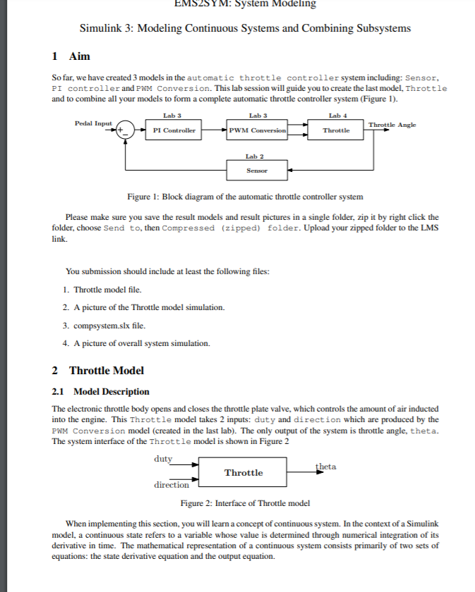 EMS M: System Modeling Simulink 3: Modeling | Chegg.com