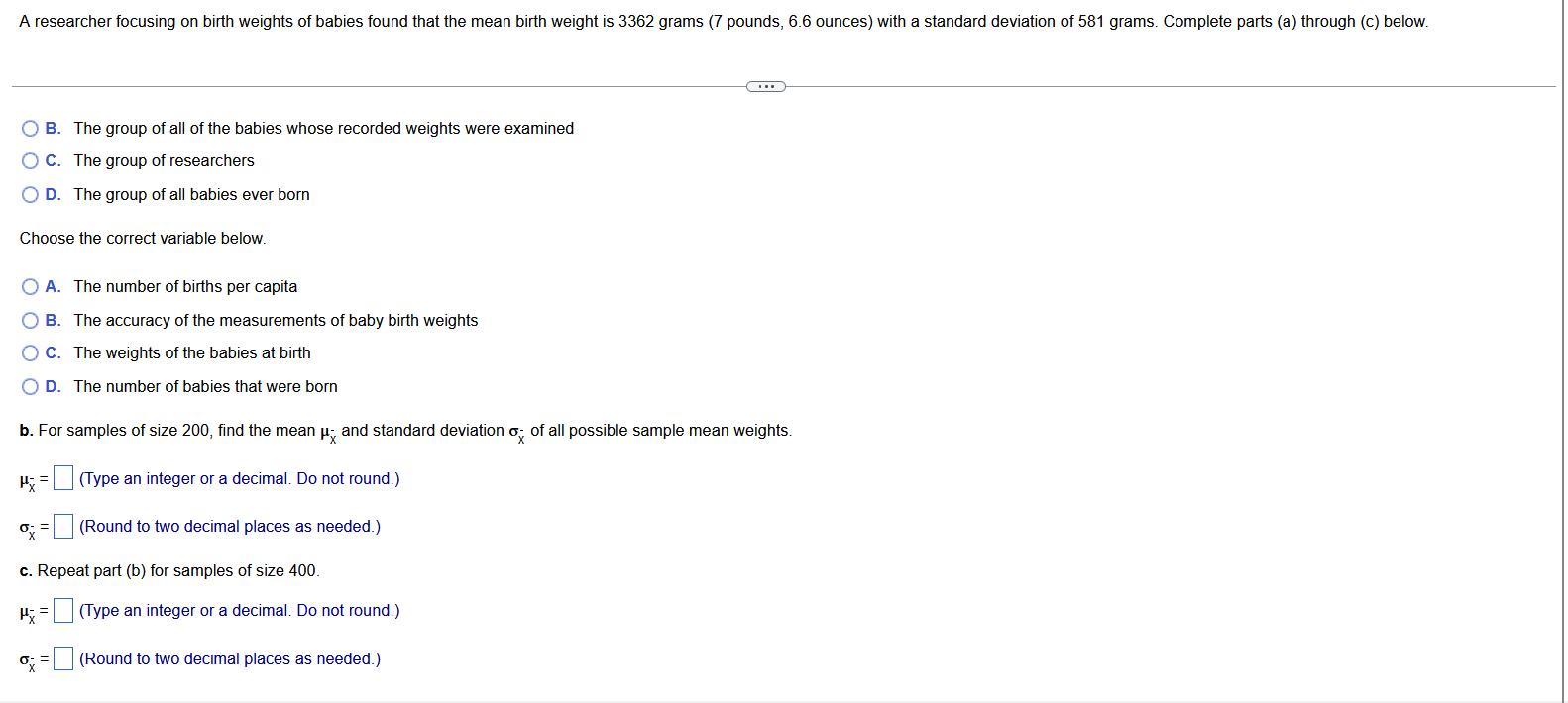 Solved A. Identify The Population And Variable. Choose The | Chegg.com