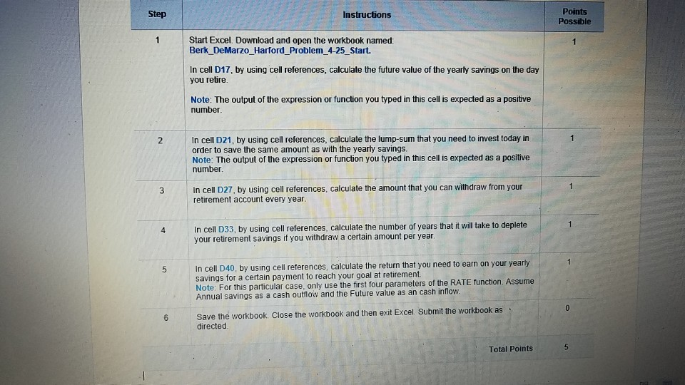 Points Possible Step Instructions 1 Start Excel. | Chegg.com