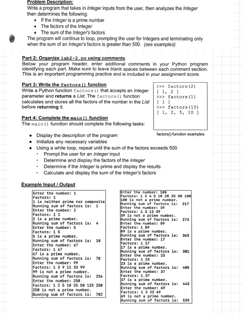 Solved . Problem Description: Write a program that takes in | Chegg.com