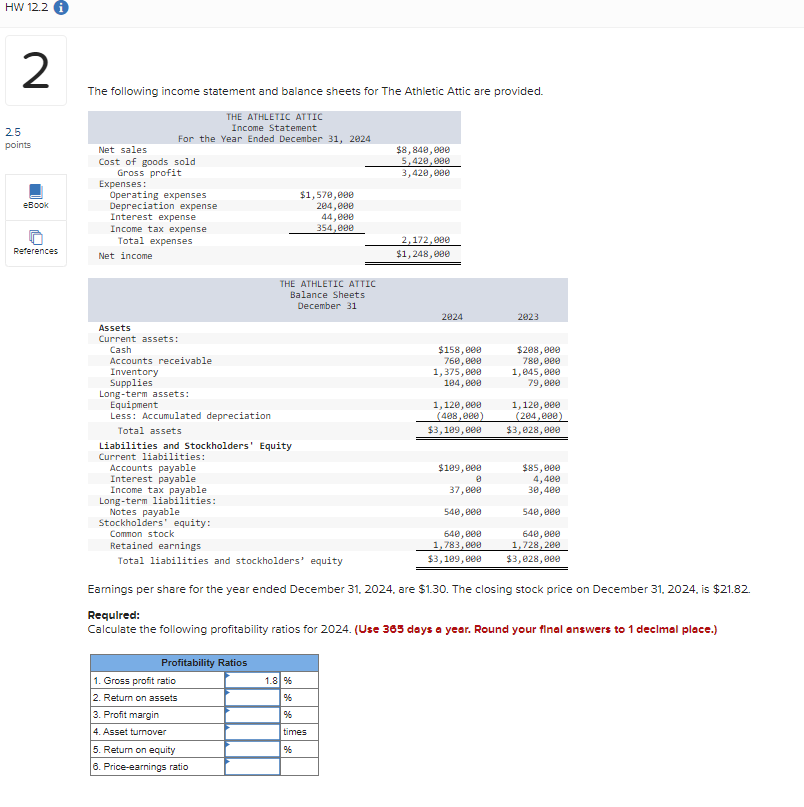 Solved The following income statement and balance sheets for | Chegg.com