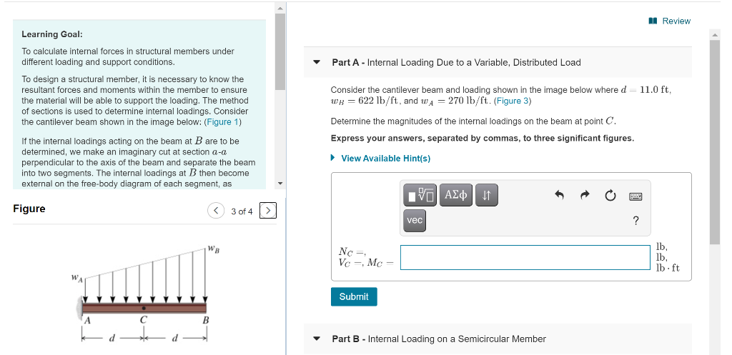 Solved Review Part A - Internal Loading Due to a Variable, | Chegg.com