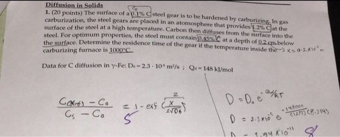 Solved Diffusion in Solids 1 (20 points)The surface of a .1% | Chegg.com
