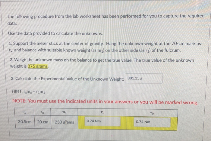 Solved The following procedure from the lab worksheet has | Chegg.com