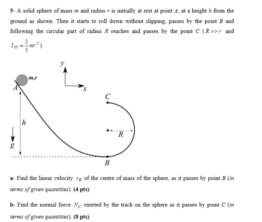 Solved 5- A solid sphere of mass m and radius r is initially | Chegg.com