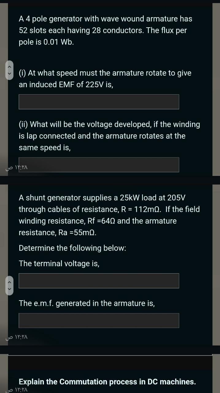 Solved A4 pole generator with wave wound armature has 52 | Chegg.com