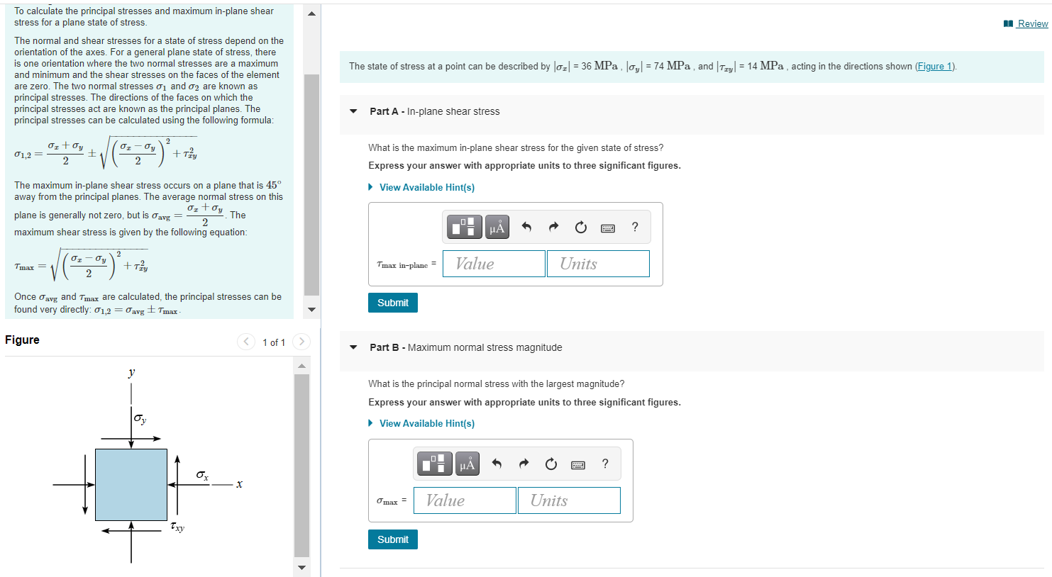 Solved Review To calculate the principal stresses and | Chegg.com