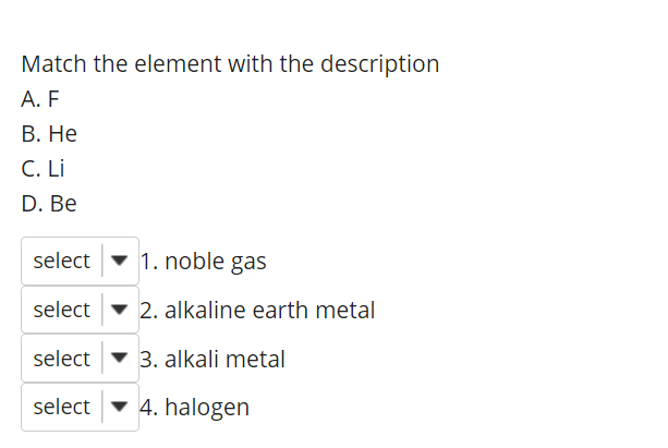 Solved Match The Element With The Description A. F B. He C. | Chegg.com