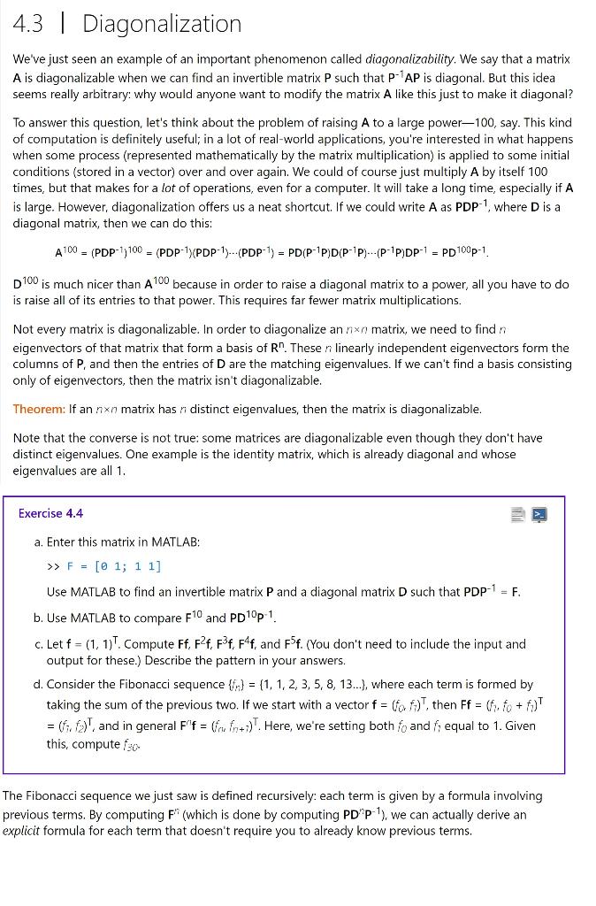 Solved 4.3 | Diagonalization We've just seen an example of | Chegg.com