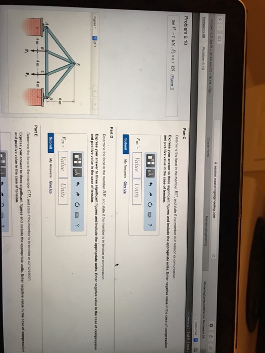 Solved ng.com Problem 6.10 Part A Determine the force in the | Chegg.com