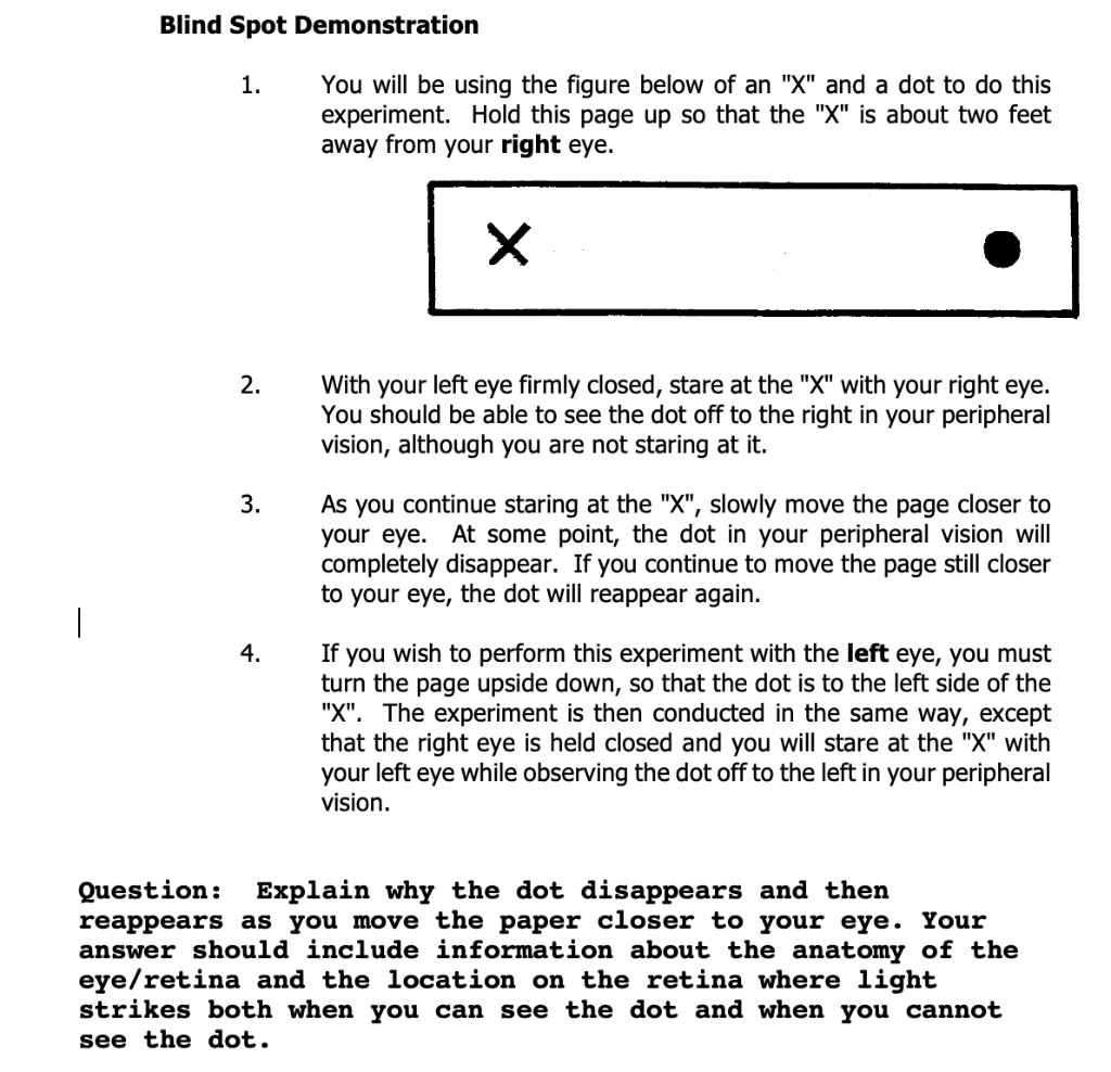 Solved Blind Spot Demonstration 1. You will be using the