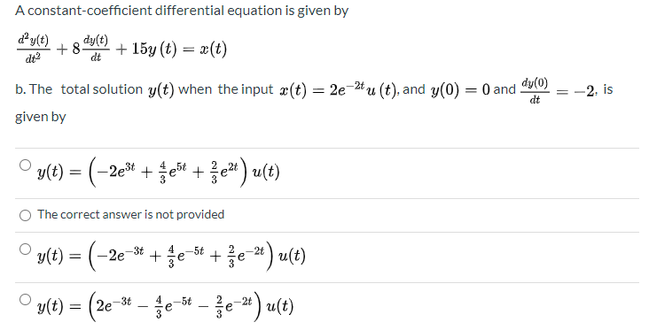 Solved A constant-coefficient differential equation is given | Chegg.com