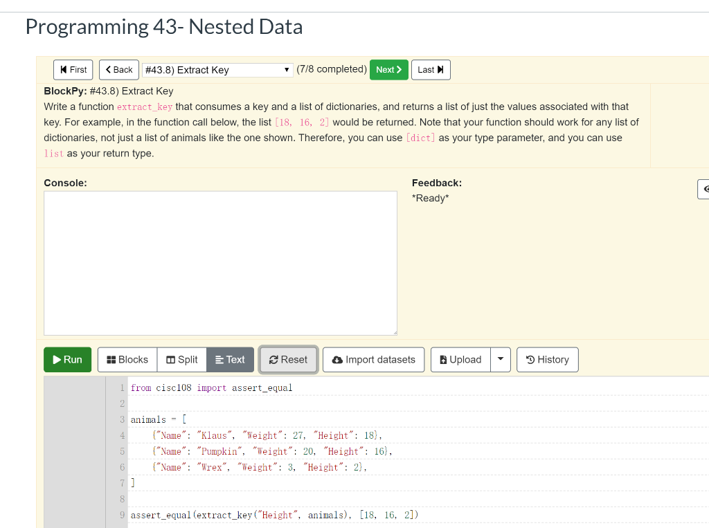 solved you often have to work with nested data... Solved Programming 43- Nested Data (7/8 completed) Next> | Chegg.com
