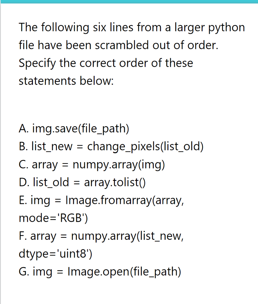 Solved The following six lines from a larger python file | Chegg.com