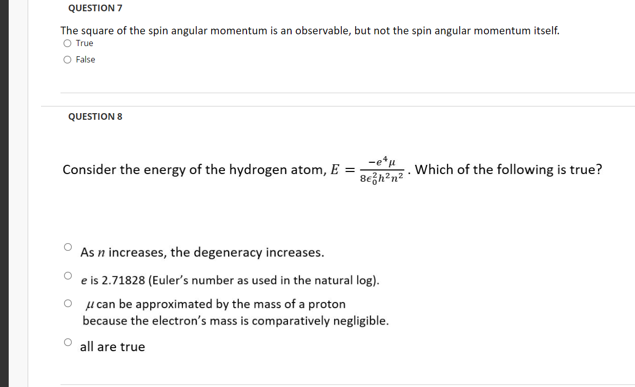 Solved QUESTION 7 The square of the spin angular momentum is | Chegg.com