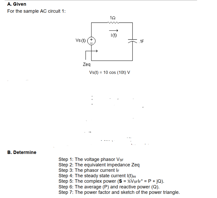 Solved A. Given For the sample AC circuit 1: vsco 1F Zeq | Chegg.com