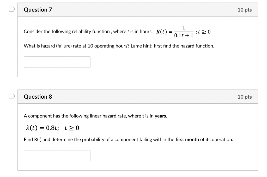 Solved Consider The Following Reliability Function, Where T | Chegg.com