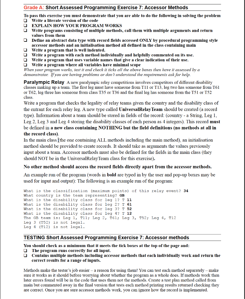 Solved Grade A: Short Assessed Programming Exercise 7: | Chegg.com