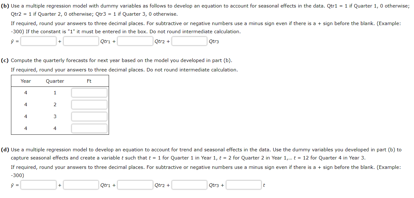 Solved Consider the following time series data. Quarter Year | Chegg.com