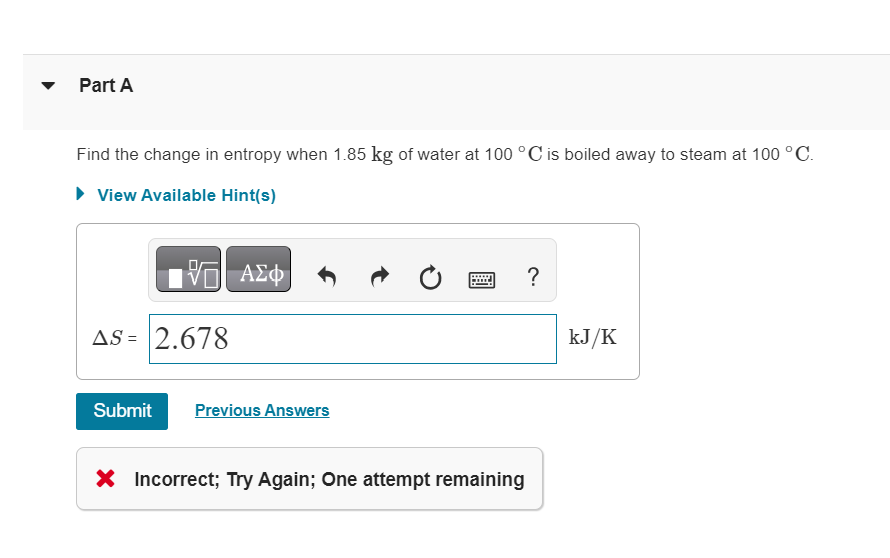 Solved Entropy Change Compute The Change In Specific Entropy Chegg Com