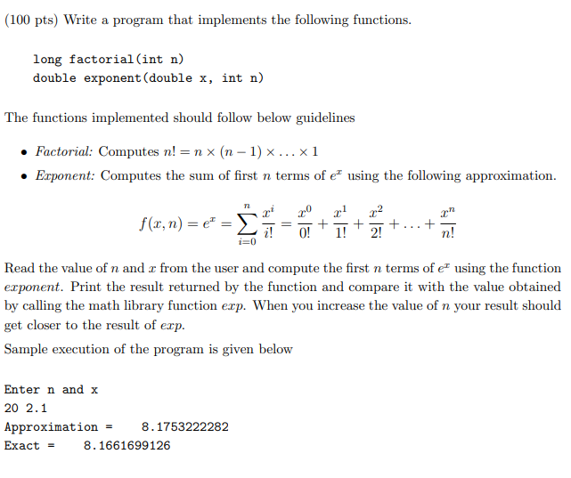 Solved (100 pts) Write a program that implements the | Chegg.com