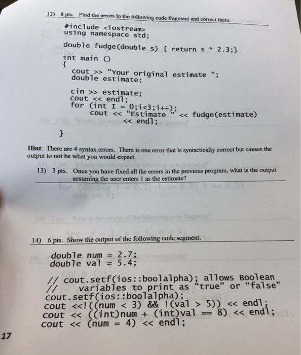Solved 12) 8 pts. Find the errors in the following code | Chegg.com
