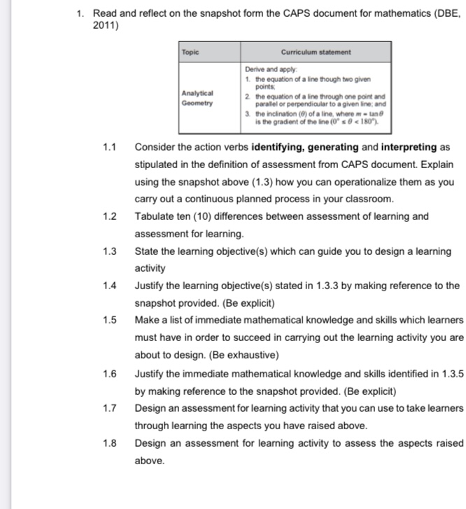 Solved Read and reflect on the snapshot form the CAPS | Chegg.com