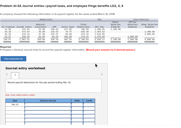 Solved Problem Al-3A Journal entries-payroll taxes, and | Chegg.com