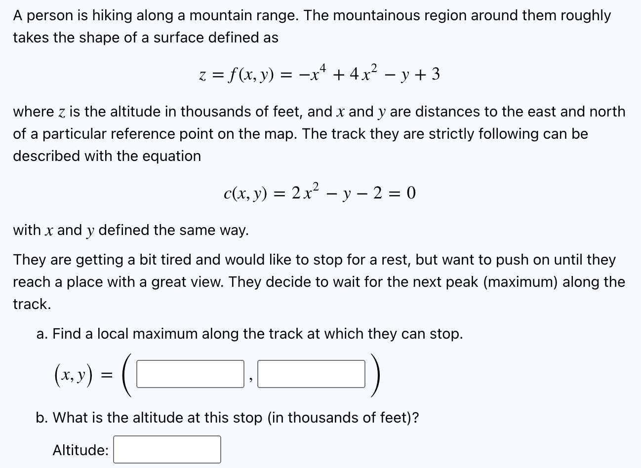 Solved A A Person Is Hiking Along A Mountain Range. The | Chegg.com